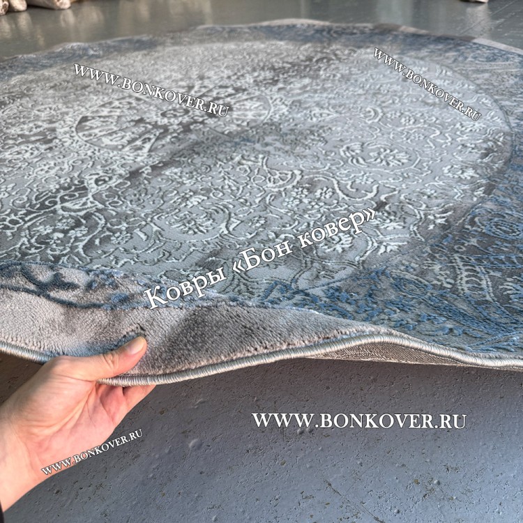 Турецкий Ковер Для Гостиной Дизайн 31 Синий с Серым Круг